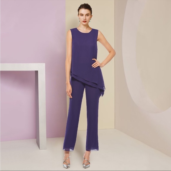 Light in the Box NWT sz 10, 3 piece formal chiffon pantsuit with wrap in Grape - Picture 3 of 8